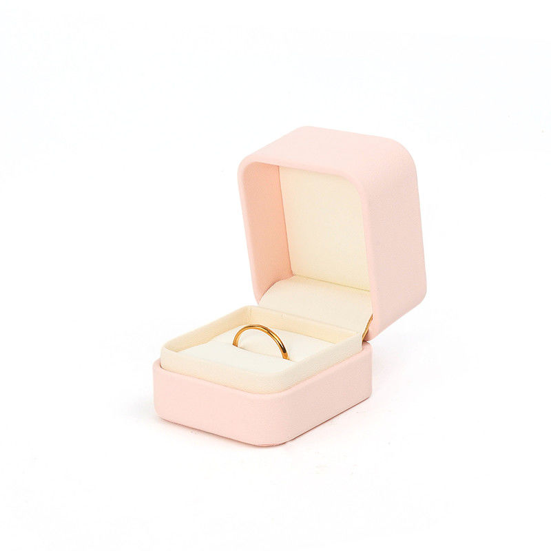 Customizable Premium Pink Leather Jewelry Box For Rings Storage