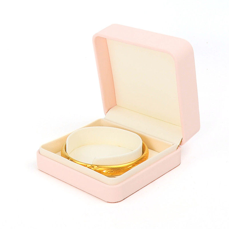 Customizable Premium Pink Leather Jewelry Box For Rings Storage
