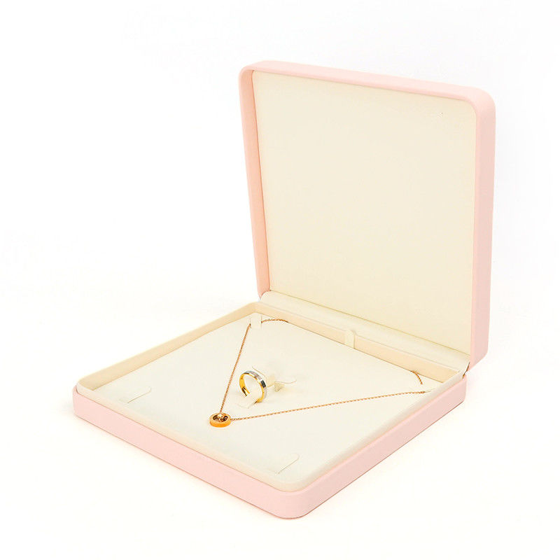 Customizable Premium Pink Leather Jewelry Box For Rings Storage