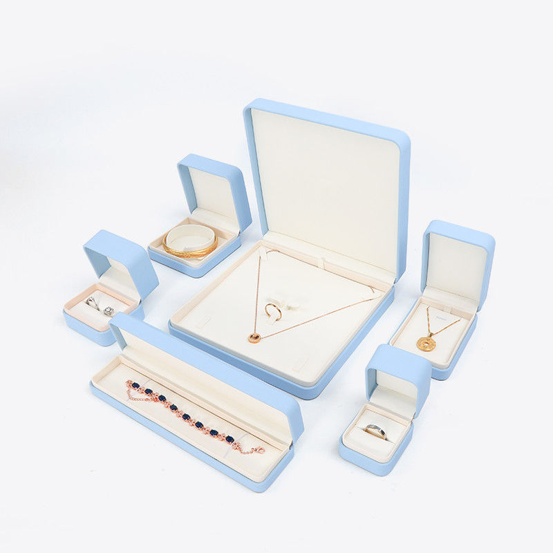 Light Blue Leather Jewelry Box for Big Jewelry Set Necklace Bracelet Earrings Ring Packaging