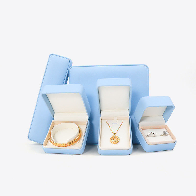 Light Blue Leather Jewelry Box for Big Jewelry Set Necklace Bracelet Earrings Ring Packaging