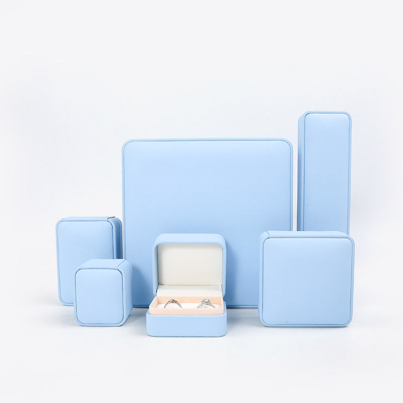 Light Blue Leather Jewelry Box for Big Jewelry Set Necklace Bracelet Earrings Ring Packaging