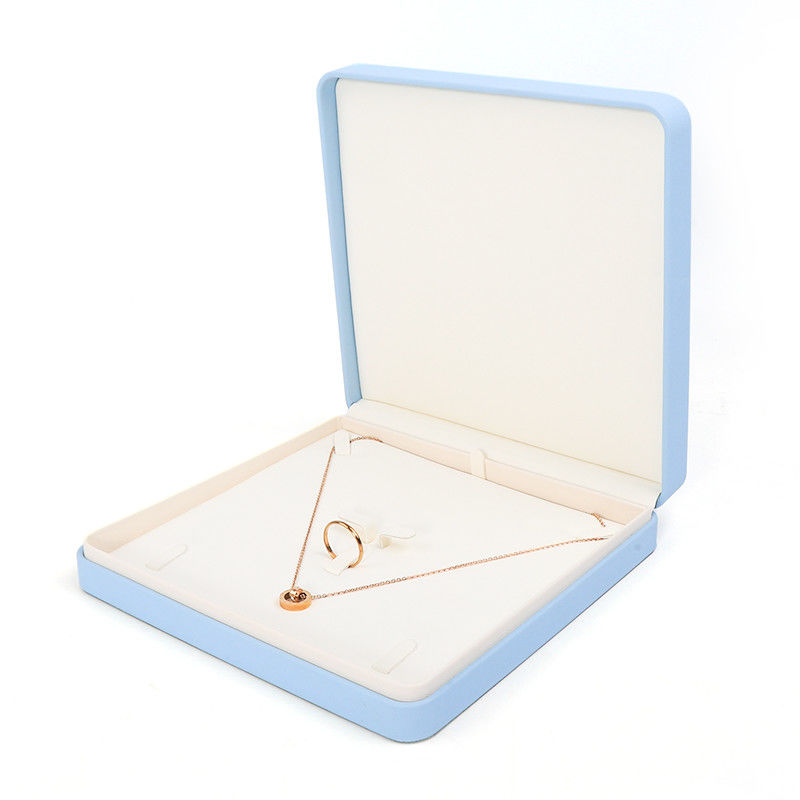 Light Blue Leather Jewelry Box for Big Jewelry Set Necklace Bracelet Earrings Ring Packaging