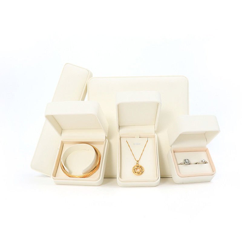 OEM ODM Handmade Square White Leather Jewellery Box For Necklace Bracelet Earrings Ring Packaging