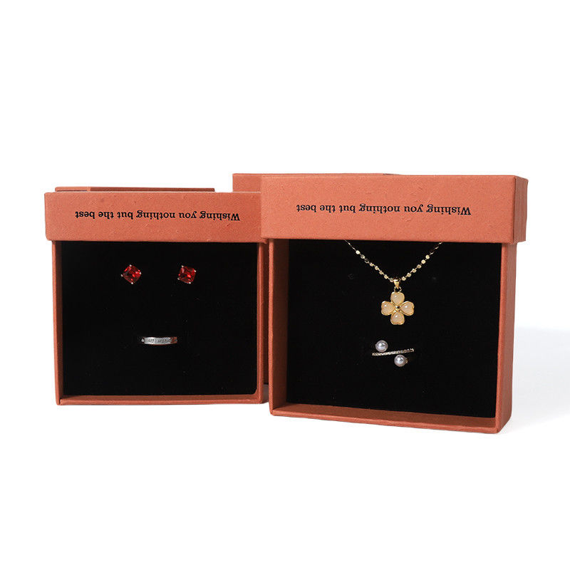 China manufacturing wholesale high quality Necklace Earring Bracelet ring box Jewellery packaging Personalized Custom Eco Friendly Cardboard Paper orange Drawer Jewelry Box with logo