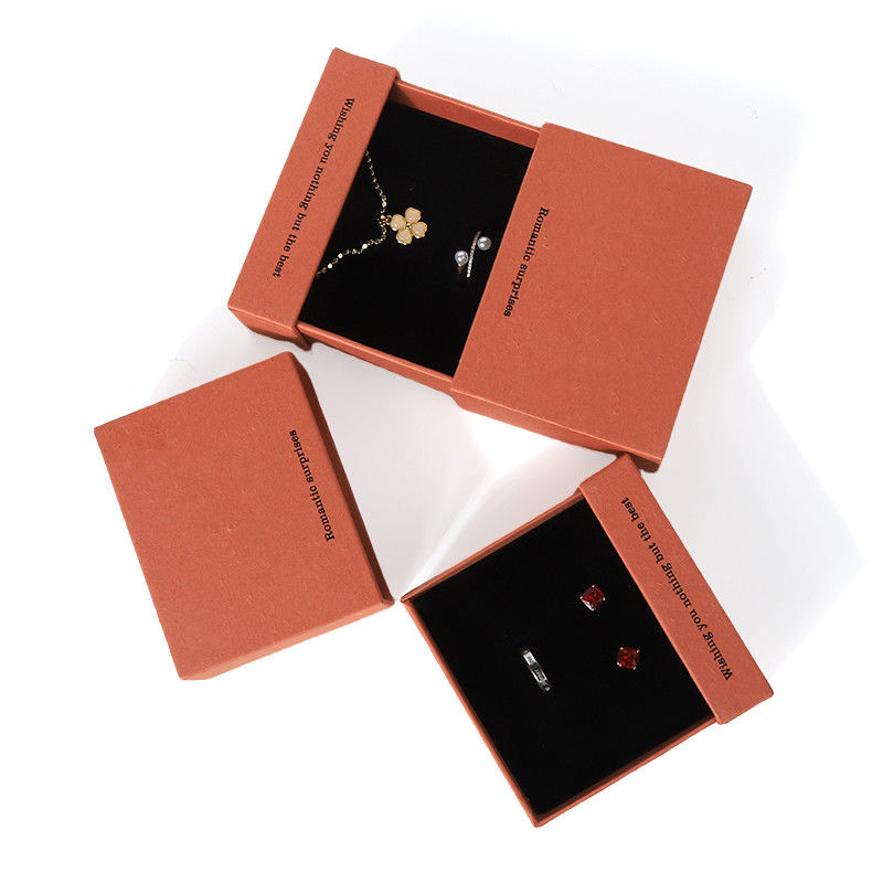 China manufacturing wholesale high quality Necklace Earring Bracelet ring box Jewellery packaging Personalized Custom Eco Friendly Cardboard Paper orange Drawer Jewelry Box with logo