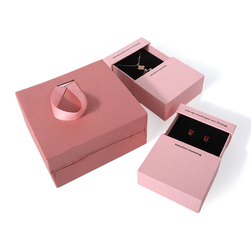 China manufacturing wholesale high quality Necklace Earring Bracelet ring box Jewellery packaging Personalized Custom Eco Friendly Cardboard Paper pink Drawer Jewelry Box with logo