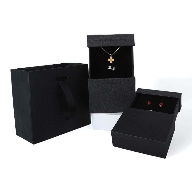 China manufacturing wholesale high quality Necklace Earring Bracelet ring box Jewellery packaging Personalized Custom Eco Friendly Cardboard Paper black Drawer Jewelry Box with logo