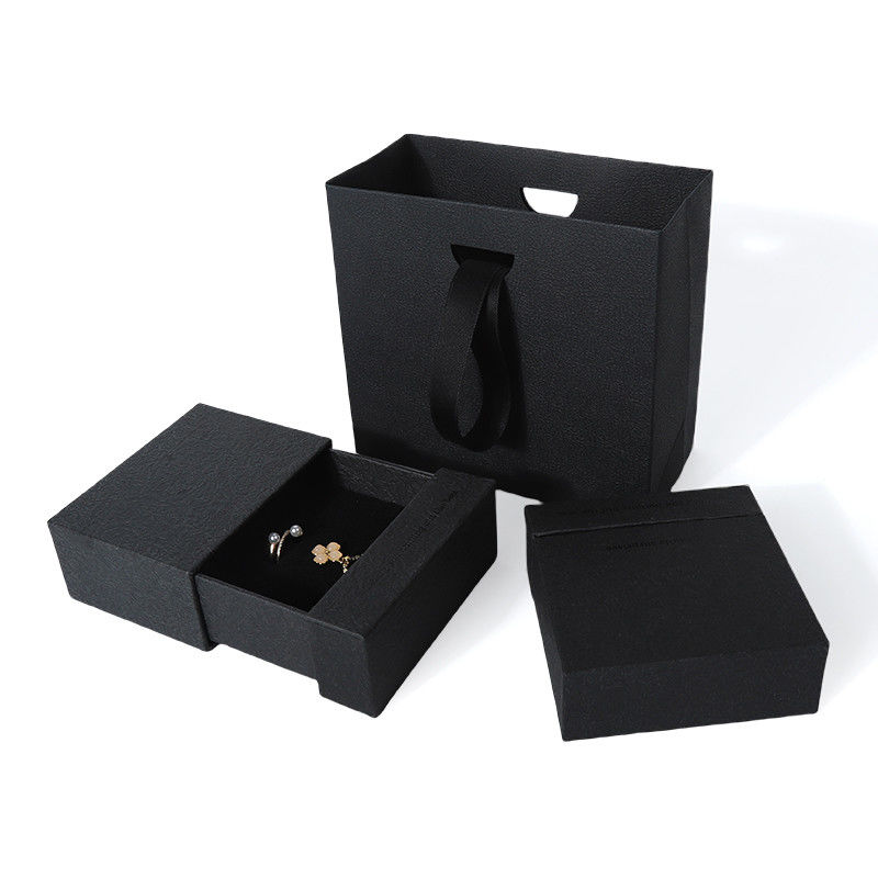 China manufacturing wholesale high quality Necklace Earring Bracelet ring box Jewellery packaging Personalized Custom Eco Friendly Cardboard Paper black Drawer Jewelry Box with logo