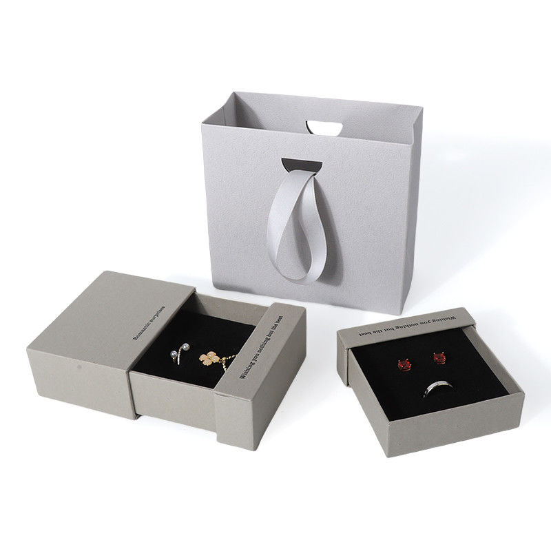 China manufacturing wholesale high quality Necklace Earring Bracelet ring box Jewellery packaging Personalized Custom Eco Friendly Cardboard Paper gray Drawer Jewelry Box with logo