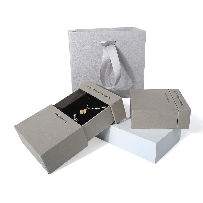 China manufacturing wholesale high quality Necklace Earring Bracelet ring box Jewellery packaging Personalized Custom Eco Friendly Cardboard Paper gray Drawer Jewelry Box with logo