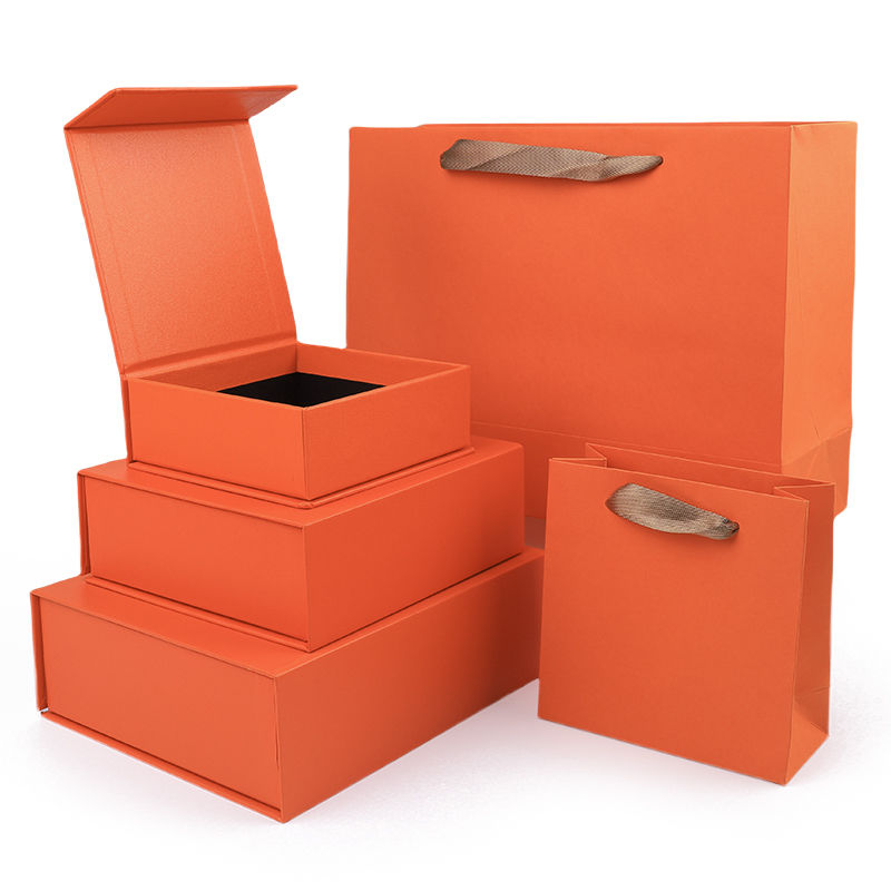 Paper jewelry Gift Box Packaging Eco Friendly Cardboard orange Magnetic Jewelry Box