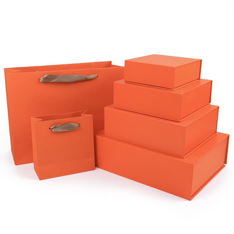 Paper jewelry Gift Box Packaging Eco Friendly Cardboard orange Magnetic Jewelry Box