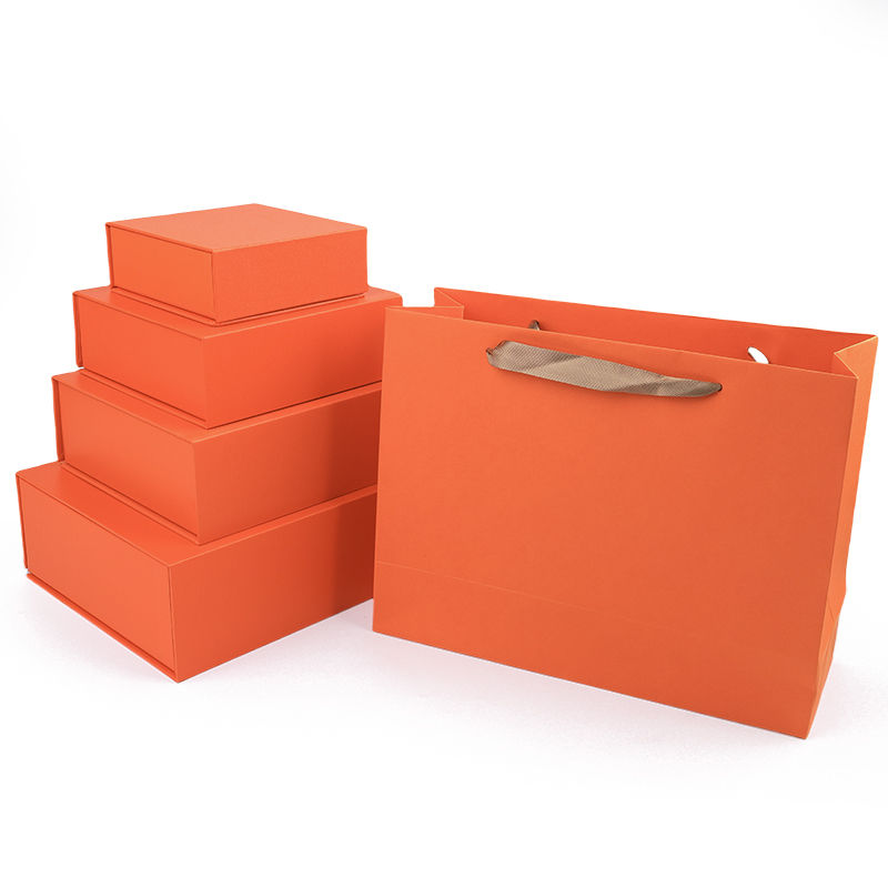 Paper jewelry Gift Box Packaging Eco Friendly Cardboard orange Magnetic Jewelry Box
