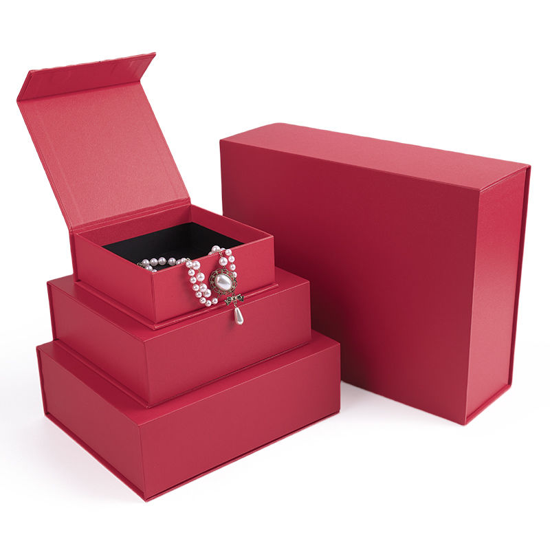 Paper jewelry Gift Box Packaging Eco Friendly Cardboard red Magnetic Jewelry Box
