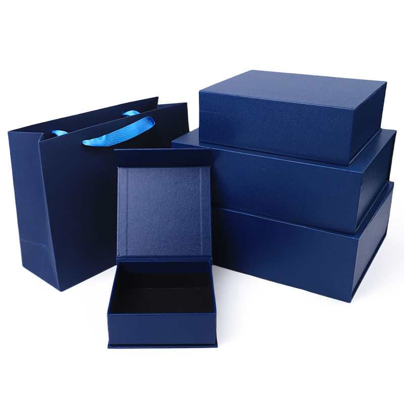 Paper jewelry Gift Box Packaging Eco Friendly Cardboard blue Magnetic Jewelry Box
