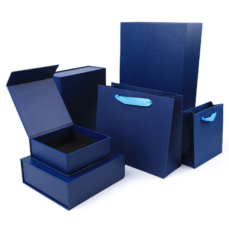 Paper jewelry Gift Box Packaging Eco Friendly Cardboard blue Magnetic Jewelry Box
