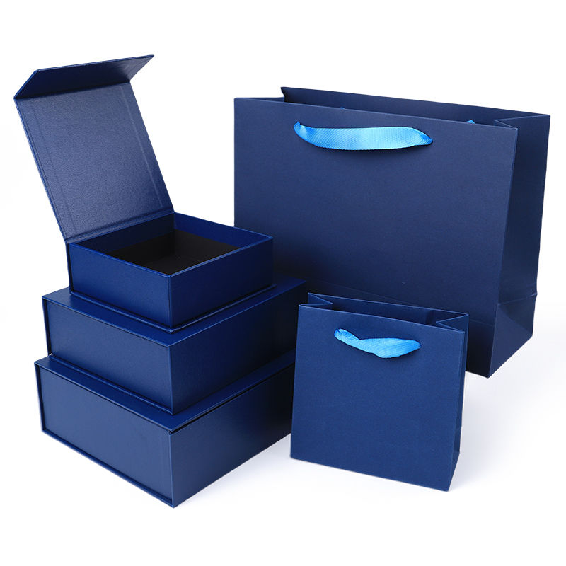 Paper jewelry Gift Box Packaging Eco Friendly Cardboard blue Magnetic Jewelry Box