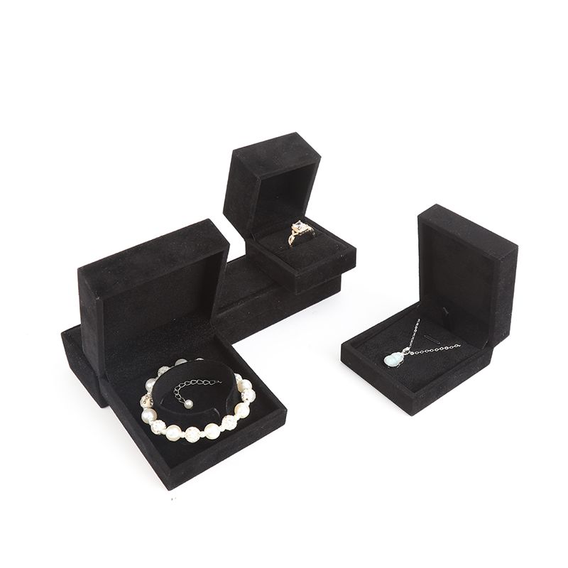 high end velvet square black jewelry box for bracelet Necklace ring packaging
