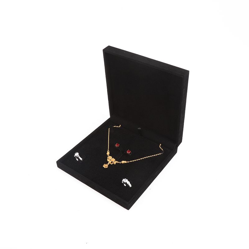 high end velvet square black jewelry box for bracelet Necklace ring packaging