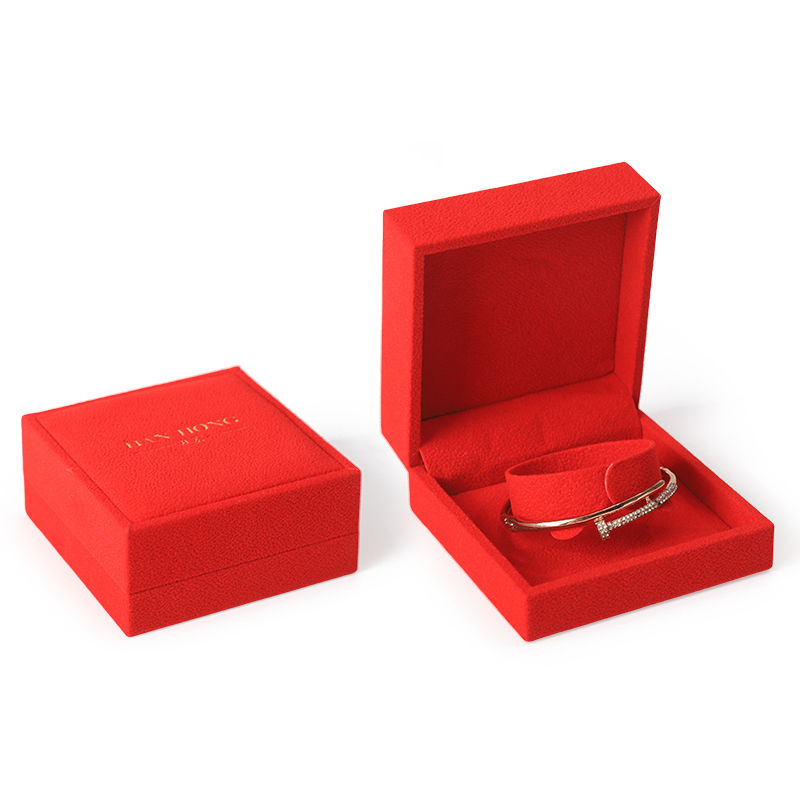 customised high end velvet square red jewelry box for bracelet Necklace ring packaging