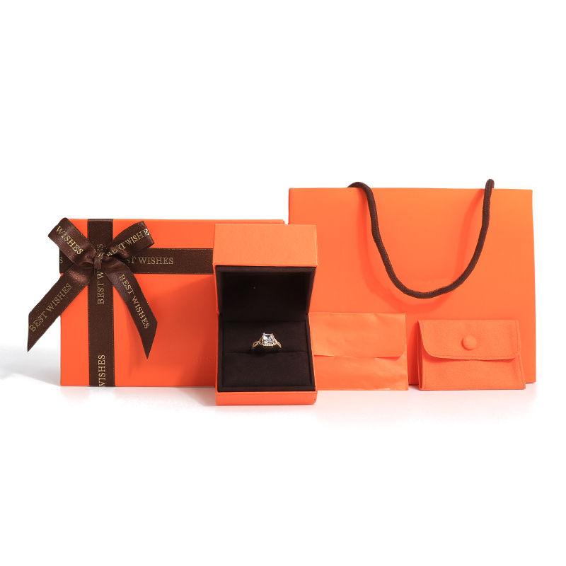 Cardboard lid and base jewellery box orange Paper jewelry gift Box with bag