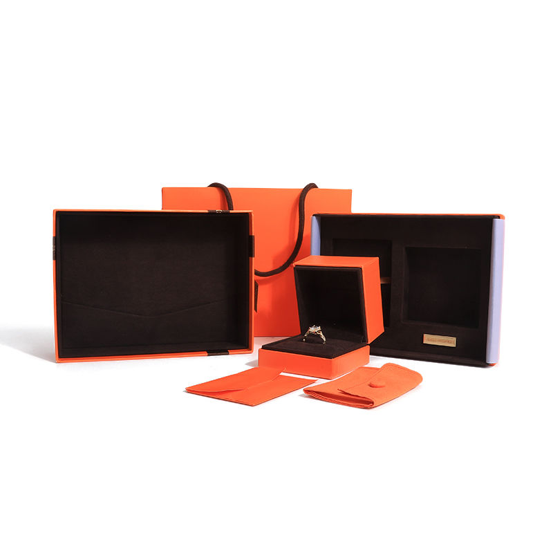 Cardboard lid and base jewellery box orange Paper jewelry gift Box with bag