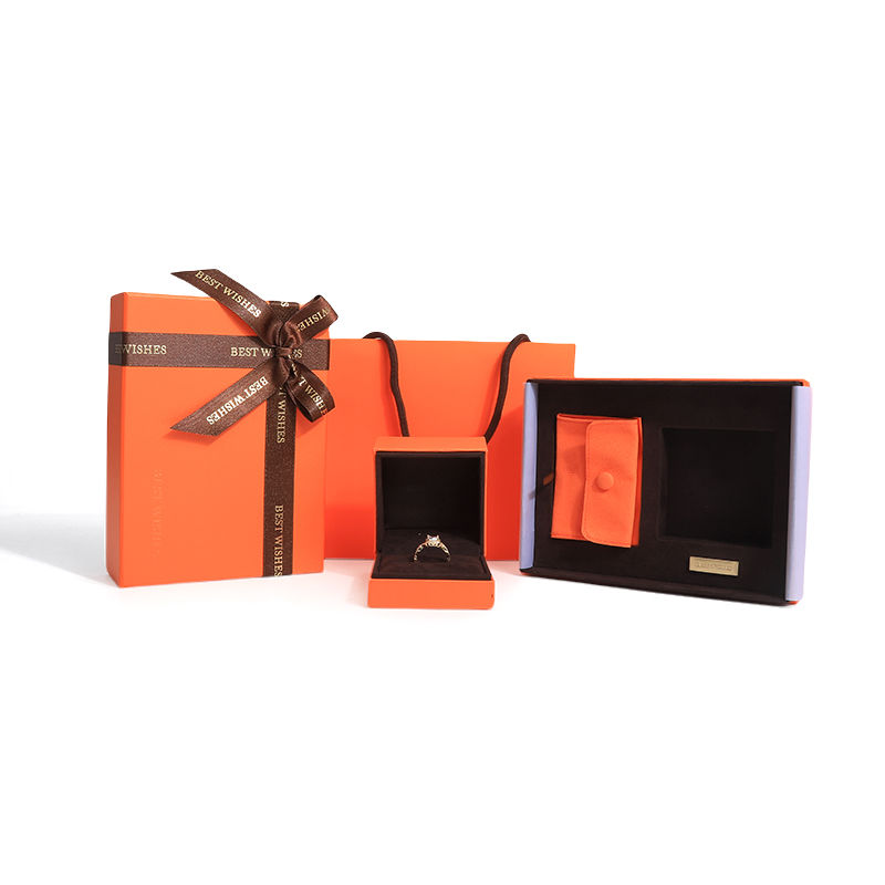 Cardboard lid and base jewellery box orange Paper jewelry gift Box with bag