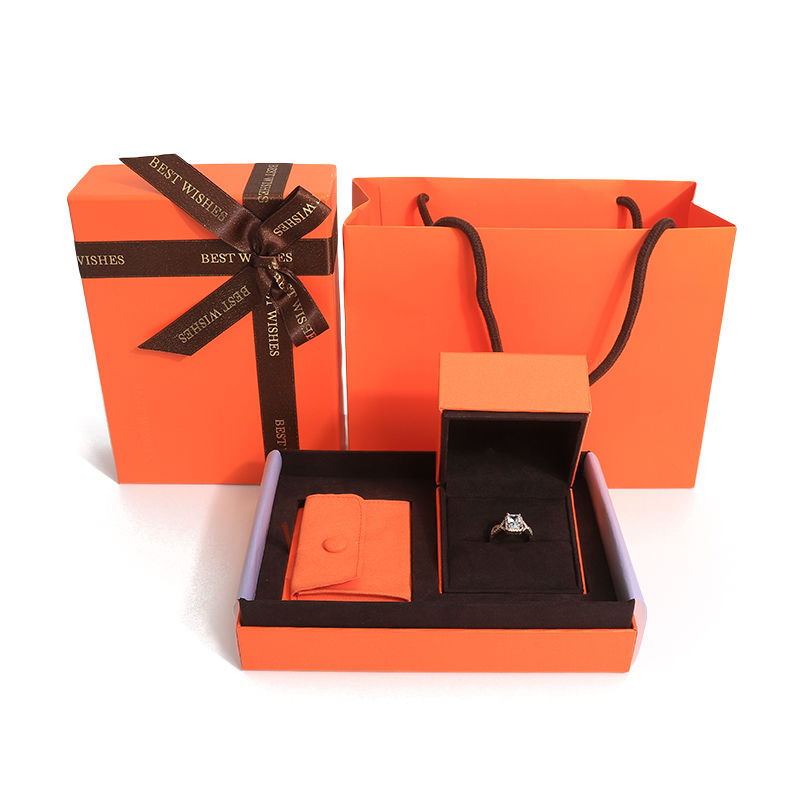 Cardboard lid and base jewellery box orange Paper jewelry gift Box with bag