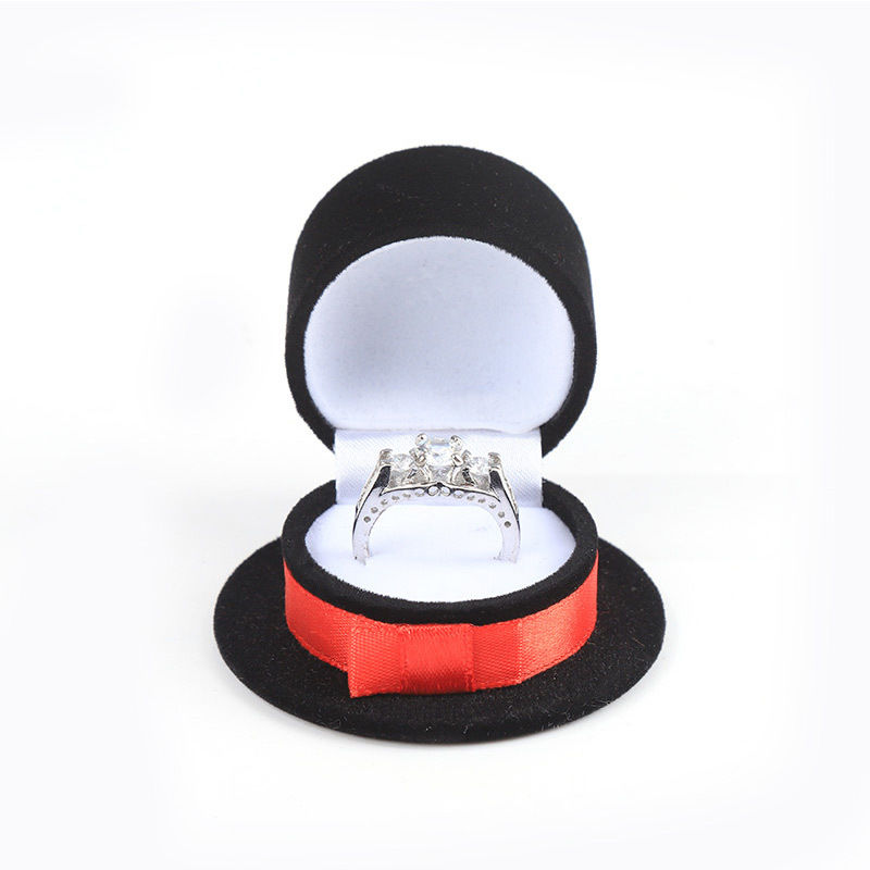 customizable hign end personalized Magic Hat velvet black jewelry ring box for holidays