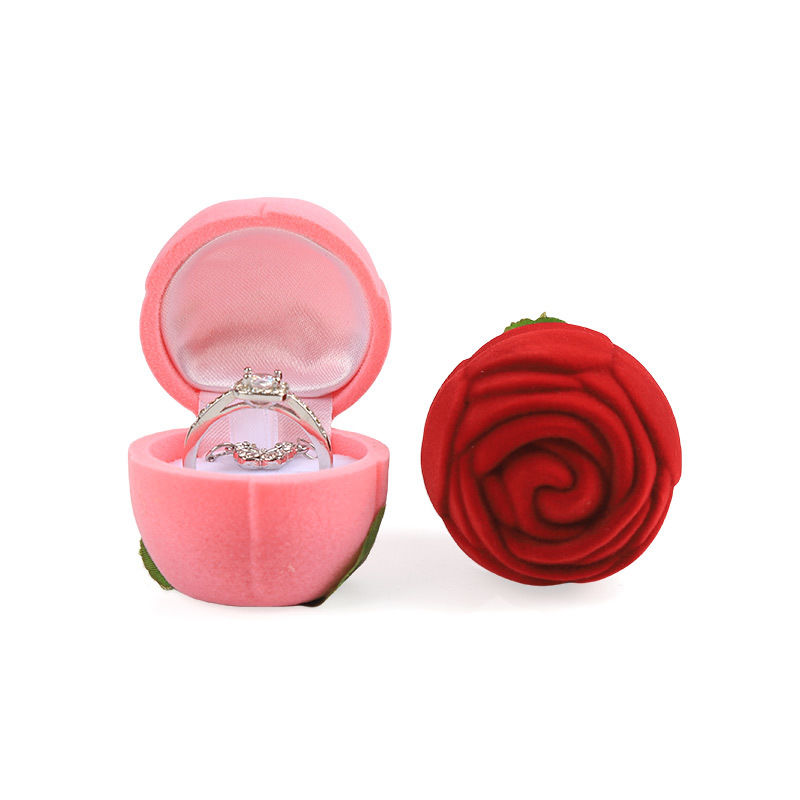 customizable hign end red velvet rose flower jewelry ring box for Valentine's Day