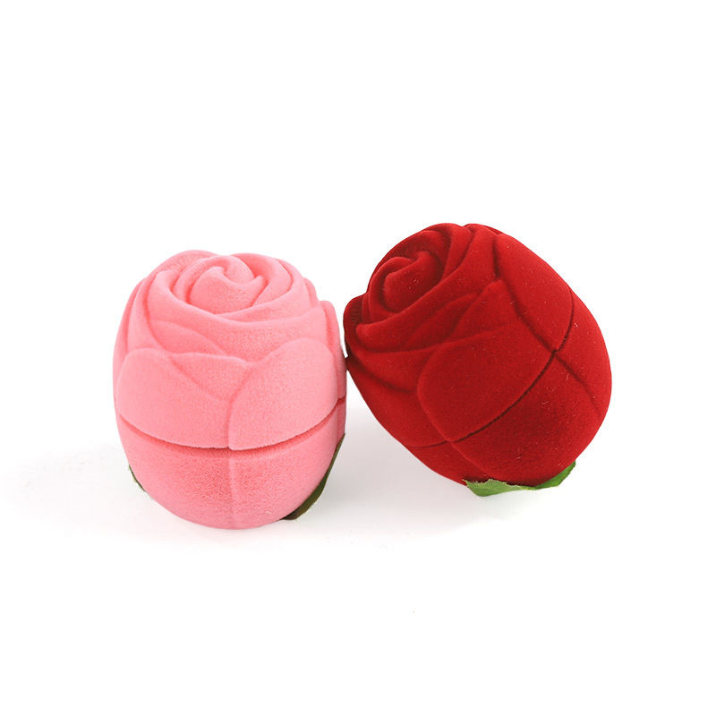 customizable hign end red velvet rose flower jewelry ring box for Valentine's Day