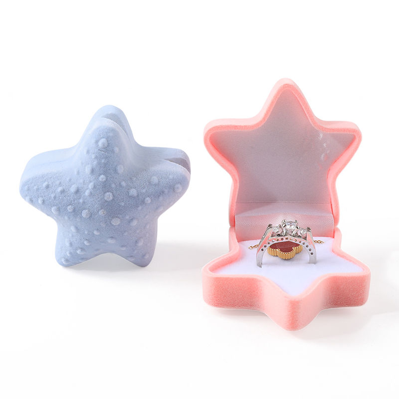 OEM personalized flip starfish velvet ring box jewelry packaging with logo