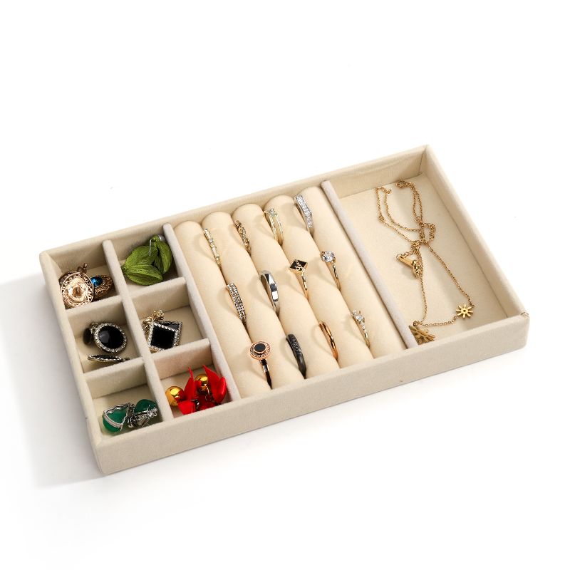 customizable Luxury beige Velvet Jewelry Trays OEM Jewellery Trays display for ring bracelet Necklace