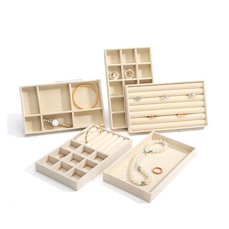 customizable Luxury beige Velvet Jewelry Trays OEM Jewellery Trays display for ring bracelet Necklace