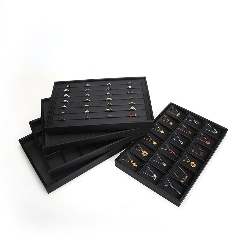 customizable Luxury black leather Jewelry Trays OEM Jewellery Trays display for ring bracelet Necklace