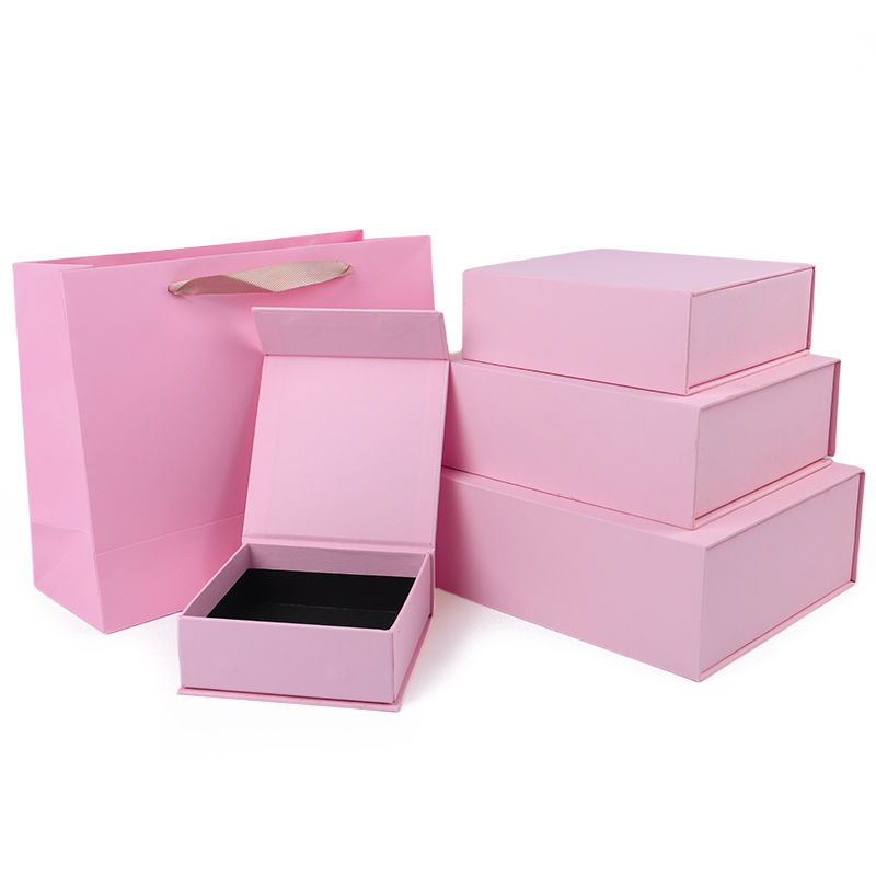 Eco Friendly Paper Magnetic jewelry Box Packaging custom Cardboard pink Jewelry Box