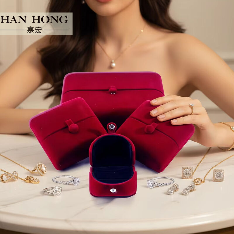 elegant double door jewelry box hign end red velvet jewellery box with logo