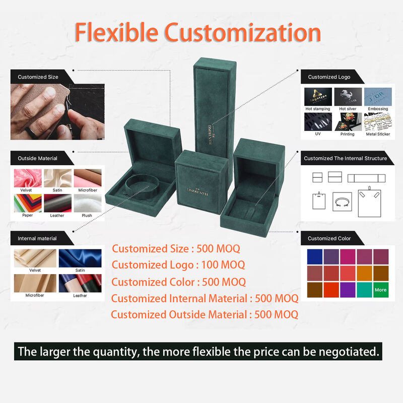 hign quality velvet Jewellery Box handmade square Dark green Velvet Jewelry Box for Necklace Bracelet Ring