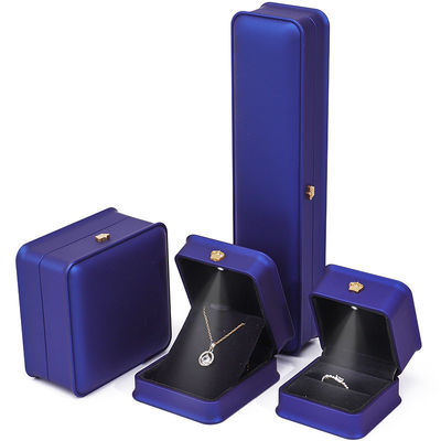 Glossy Dark Blue Sleek Faux Leather LED Jewelry Box for Luxury Storage Display