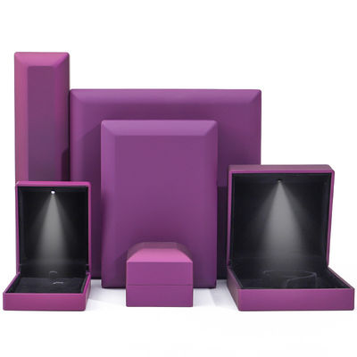 Custom Logo Rectangle Purple LED Jewelry Box for and Retail in Rectangle Shape