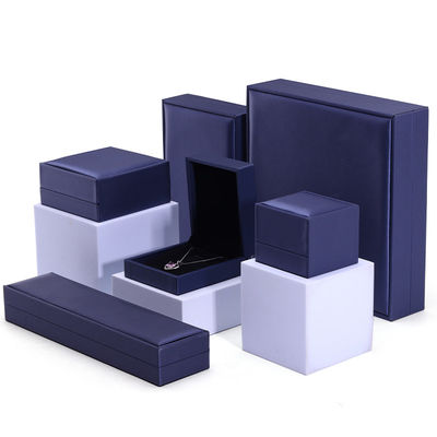 Hanhong Handmade Velvet Jewelry Packaging Box for Necklace and Ring 9*9*4.5cm Blue PU Leather