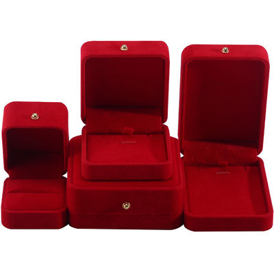 Red Velvet Jewelry Packaging Box for Necklace Bracelet Stud Earrings Ring Custom Logo