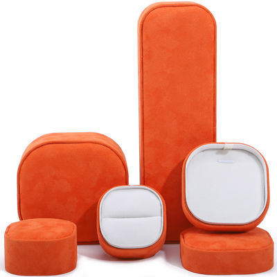 Luxe deksel- en basis sieradendoos, hoogwaardige oranje fluwelen sieradendoos met logo