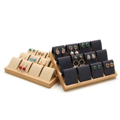 Soft Velvet Cover Wooden Jewelry Storage Display Tray Stand for Ear Studs Drops