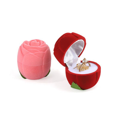 customizable hign end red velvet rose flower jewelry ring box for Valentine's Day