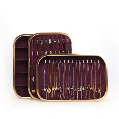 customizable Luxury Purple Velvet Jewelry Trays OEM Jewellery Trays display for ring bracelet Necklace